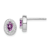 Sterling Silver Rhod-pltd June Purple and White CZ Oval Post Earrings